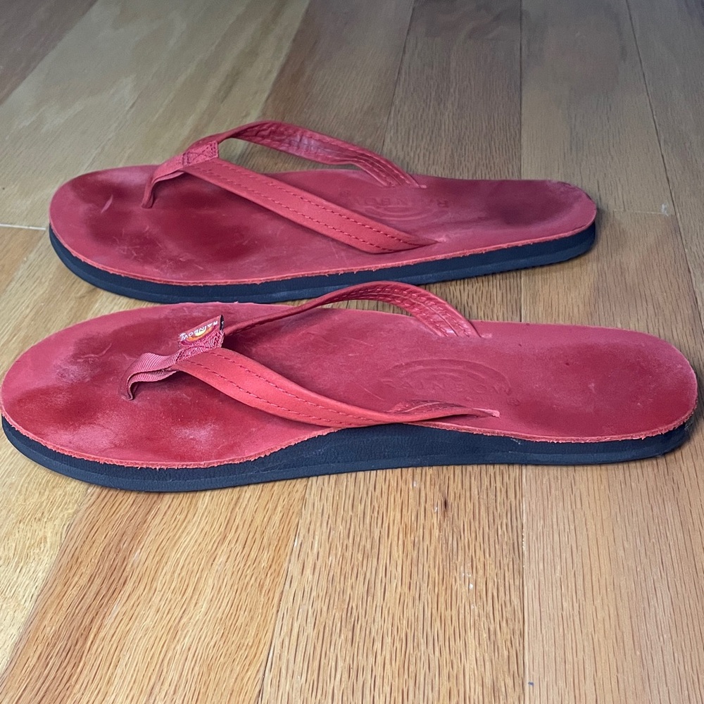 Vintage Rainbow Womens Single Layer Sandals in Red Leather Size M - Picture 5 of 10